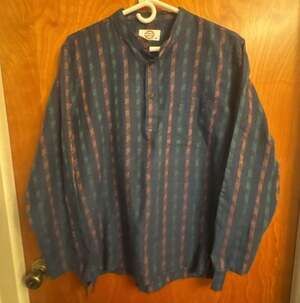 Organic Kurtha Size M Blue Striped Cotton Long Sleeve Shirt